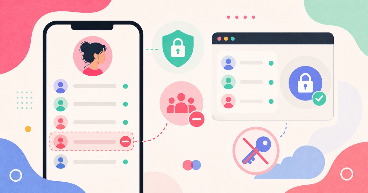 SeeWho no-password unfollower tracking visual with a visible Instagram list, missing profile marker, lock icon, and crossed-out key
